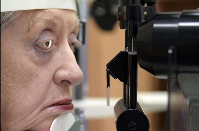 Caroline Tupcienko, during an experimental ocular implant procedure in Australia