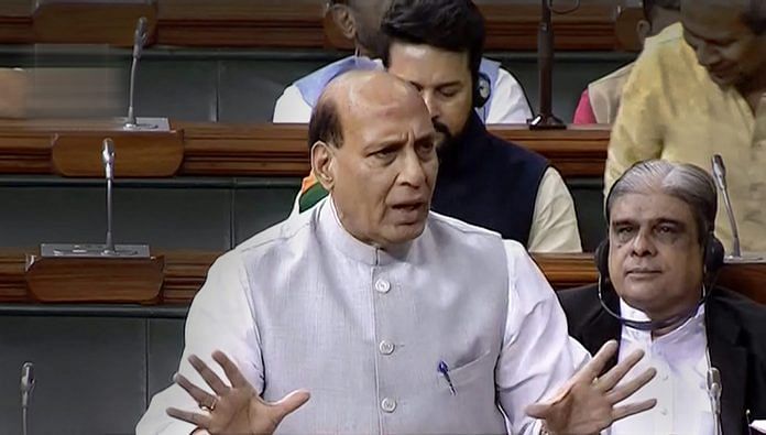Rajnath Singh at the Monsoon session of Parliament | ThePrint