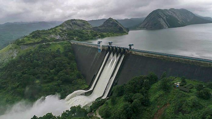 A view of the Idukki Dam as water level continued to rise in Kerala | PTI