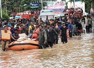 Rescue operations being carried out at flood-affected regions in Kerala