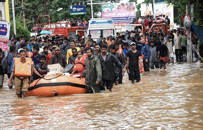 Rescue operations being carried out at flood-affected regions in Kerala