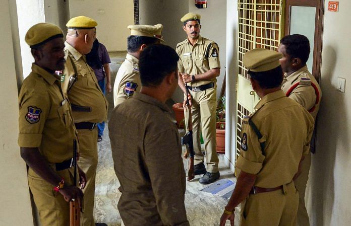 Police personnel stand on vigil at the residence of poet and social activist Varavara Rao | PTI