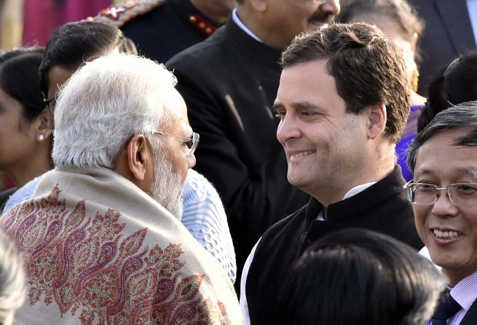 Prime Minister Narendra Modi with Congress president Rahul Gandhi | Sonu Mehta/Hindustan Times via Getty Images