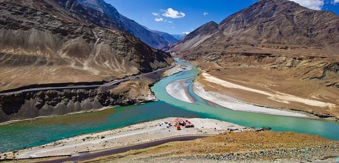 Confluence of Indus river and Zanskar river in India