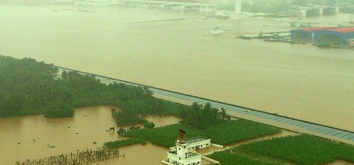 Aerial view of the inundated runway of Cochin Airport | By special arrangement