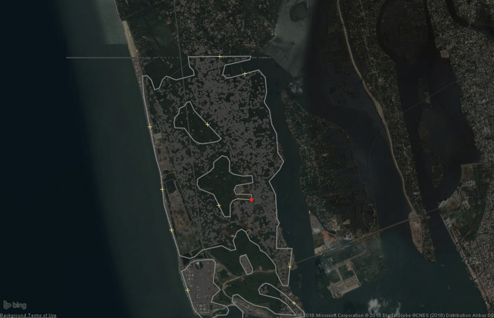 A satellite image of coastal Kerala shows the extent of floods | Twitter/BlakeGirardot