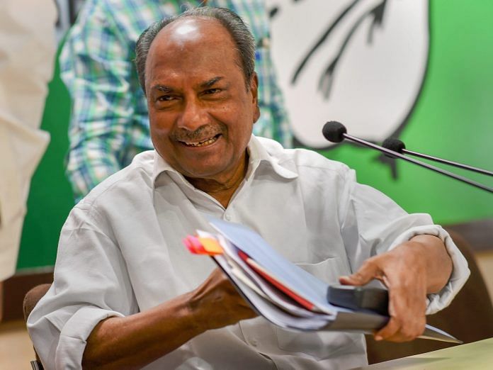 File image of former Defence Minister and senior Congress leader A K Antony | PTI