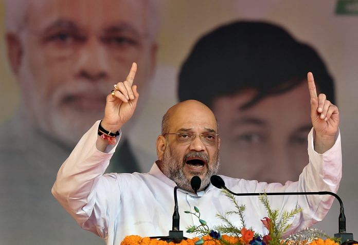 File image of BJP President Amit Shah addressing the Purvanchal Mahakumbh at Ramleela Maidan in New Delhi | PTI