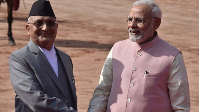 Prime Minister Narendra Modi and Nepal Prime Minister Khadga Prasad Oli | Sonu Mehta/Hindustan Times via Getty Images