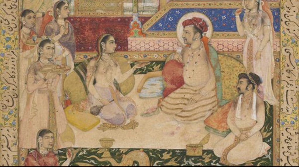 A section of a painting of Jahangir and Prince Khurram with Nur Jahan | Wikimedia Commons