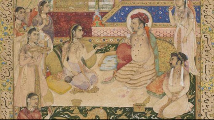 A section of a painting of Jahangir and Prince Khurram with Nur Jahan | Wikimedia Commons