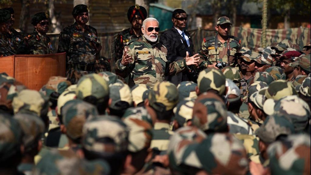 PM Modi with Army and BSF Jawans in Kashmir in 2017 | @narendramodi/Twitter