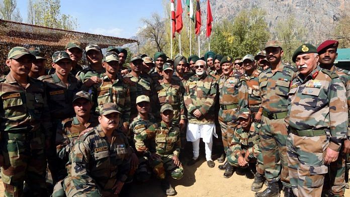 PM Modi with Army and BSF Jawans in Kashmir in 2017 | @narendramodi/Twitter