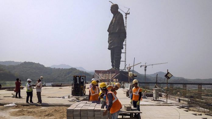Construction work in progress of the Statue of Unity, dedicated to Sardar Vallabhbhai Patel | PTI