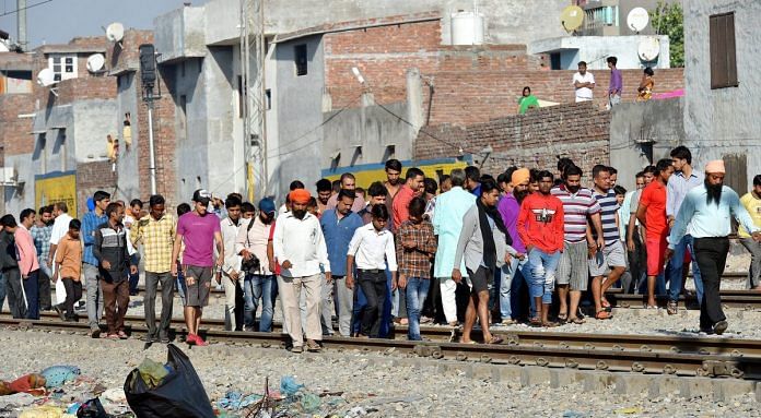 File image of relatives of victims of train accident block the accident site in protest against the incident, in Amritsar | Kamal Kishore/PTI