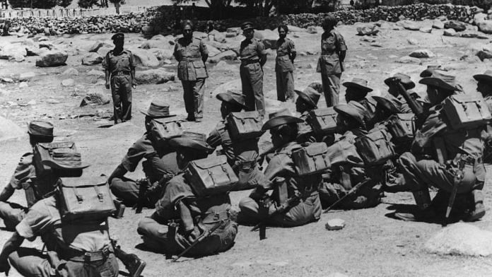 November 1962: Indian troops being inspected before leaving their posts in the Ladakh region | Radloff/Three Lions/Getty Images