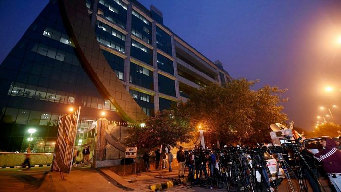 File photo of media gathered outside the CBI Headquarters in New Delhi | PTI