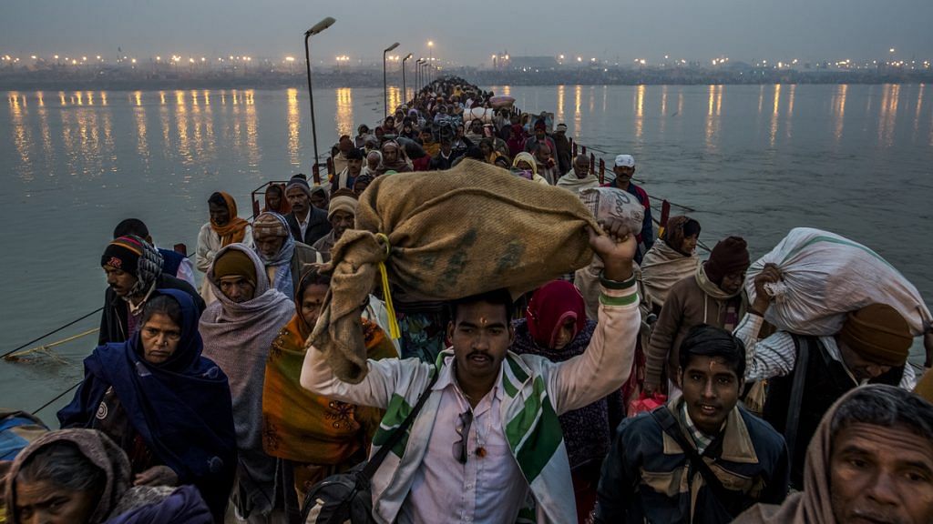 Pilgrims during the Maha Kumbh Mela in Allahabad
