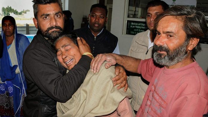 Wailing relatives of a victim of the grenade attack in the Nirankari Bhawan | PTI