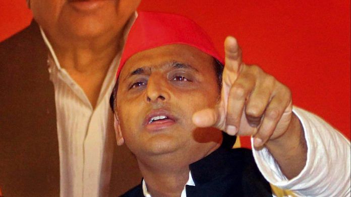 Samajwadi Party National President Akhilesh Yadav speaks during the release of party's manifesto for State Assembly elections