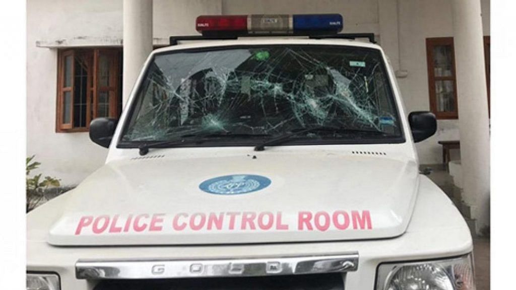 Image of a Bomdila Police vehicle allegedly vandalised by Arunachal Scouts personnel | The Arunachal Times
