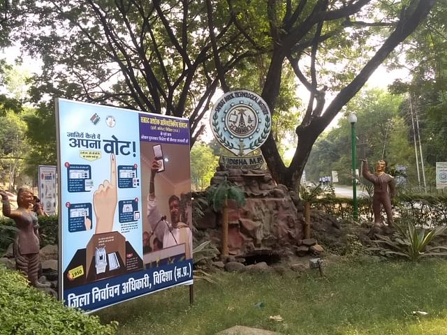 An election commission placard in Samrat Ashok Technological Institute, Vidisha | Sakshi Arora/ThePrint