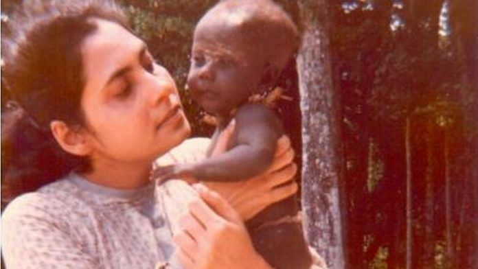 Madhumala Chattopadhyay with a three-month-old Jarawa baby | Madhumala Chattopadhyay/ThePrint