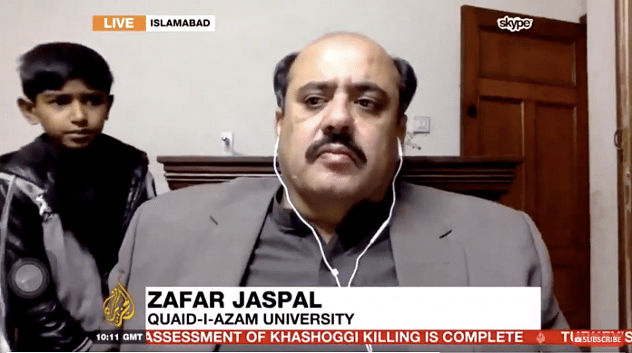 Pakistani academic Zafar Nawaz Jaspal in a TV interview with Al Jazeera | Twitter