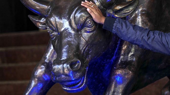 A bronze bull statue at the Bombay Stock Exchange (BSE) in Mumbai | Dhiraj Singh/Bloomberg