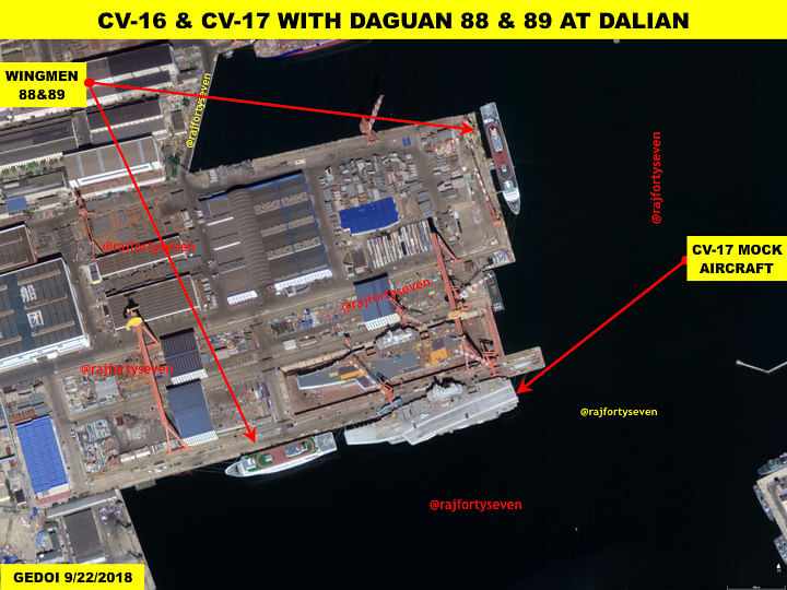 The most visible difference between the CV-17 and the previous Type 001 CV-16 ‘Liaoning’ aircraft carrier is the former’s island length.