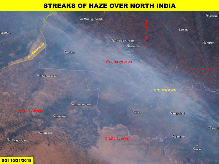 Haze over north India on 31 October, during harvest season in Punjab & Haryana