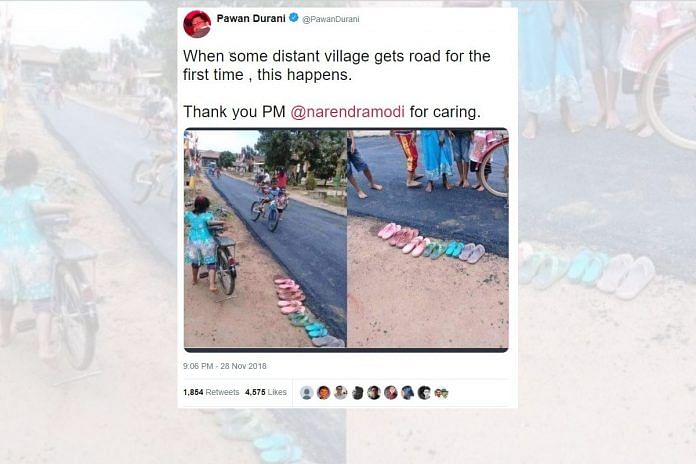 Pawan Durani, Wednesday shared an image of a newly constructed road and thanked PM Narendra Modi for the same.