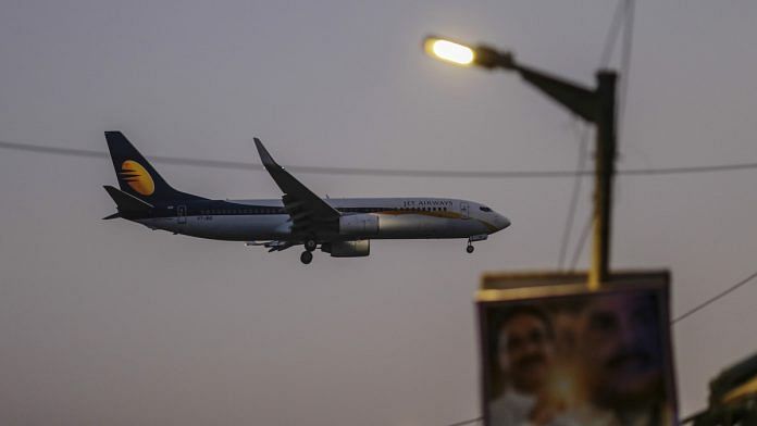 A Jet Airways India Ltd. plane prepares to land at Chhatrapati Shivaji International Airport in Mumbai | Dhiraj Singh/Bloomberg