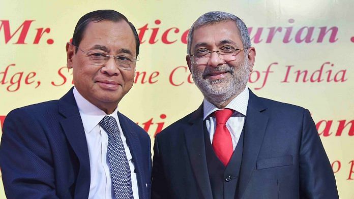 CJI Justice Ranjan Gogoi with Justice Kurian Joseph during the latter's farewell function at the Supreme Court