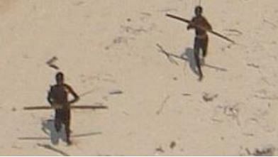 Sentinelese aim arrows as an Indian Coast Guard helicopter: After the Tsunami in 2004, an Indian Coast Guard helicopter went to check on the Sentinelese