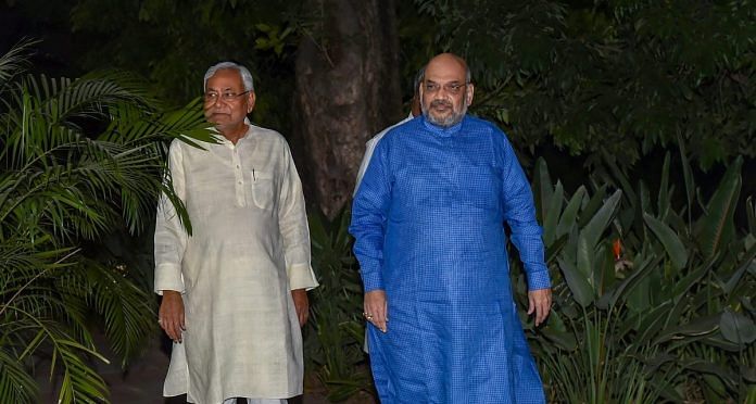 File photo of Home Minister Amit Shah and Bihar Chief Minister Nitish Kumar in New Delhi | Manvender Vashist/PTI