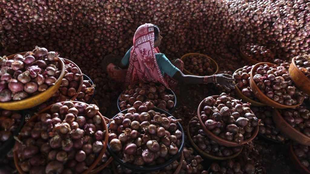 An onion storehouse in Lasalgaon | Dhiraj Singh/Bloomberg