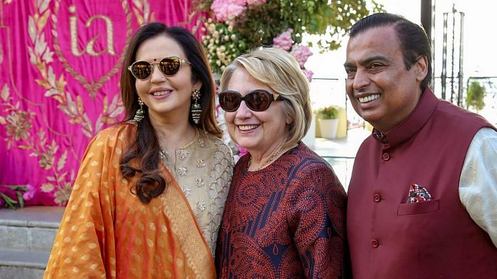 Mukesh Ambani and Nita Ambani with Hillary Clinton