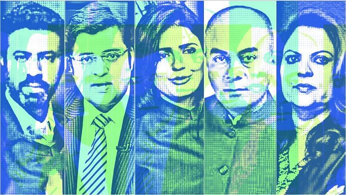 News anchors Rahul Shiv Shankar, Arnab Goswami, Sweta Singh, Bhupendra Chaubey and Navika Kumar | Arindam Mukherjee/ThePrint