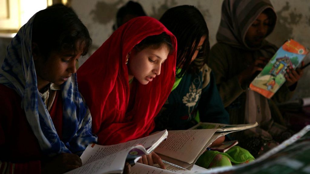 Girls studying in a school in Pakistan