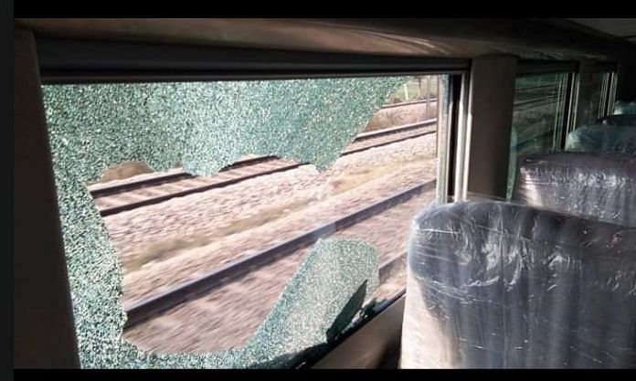 Broken window panes of Train 18