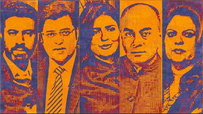 News anchors Rahul Shivshankar, Arnab Goswami, Sweta Singh, Bhupendra Chaubey and Navika Kumar | Arindam Mukherjee/ThePrint