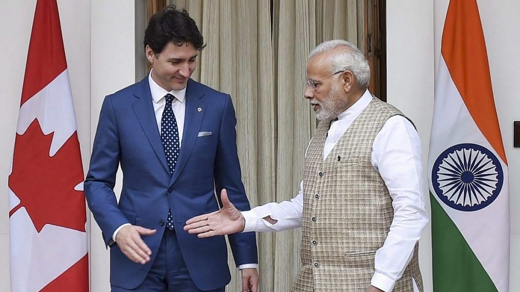 File image of Canadian PM Justin Trudeau with PM Narendra Modi