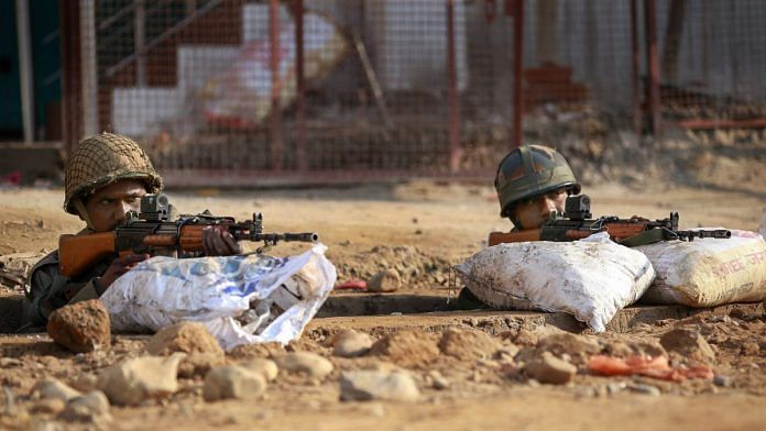 Indian Army personnel positioned near the Ratnuchak Military Station after firing by two suspected persons, in Jammu, on December 30, 2018 | PTI Photo