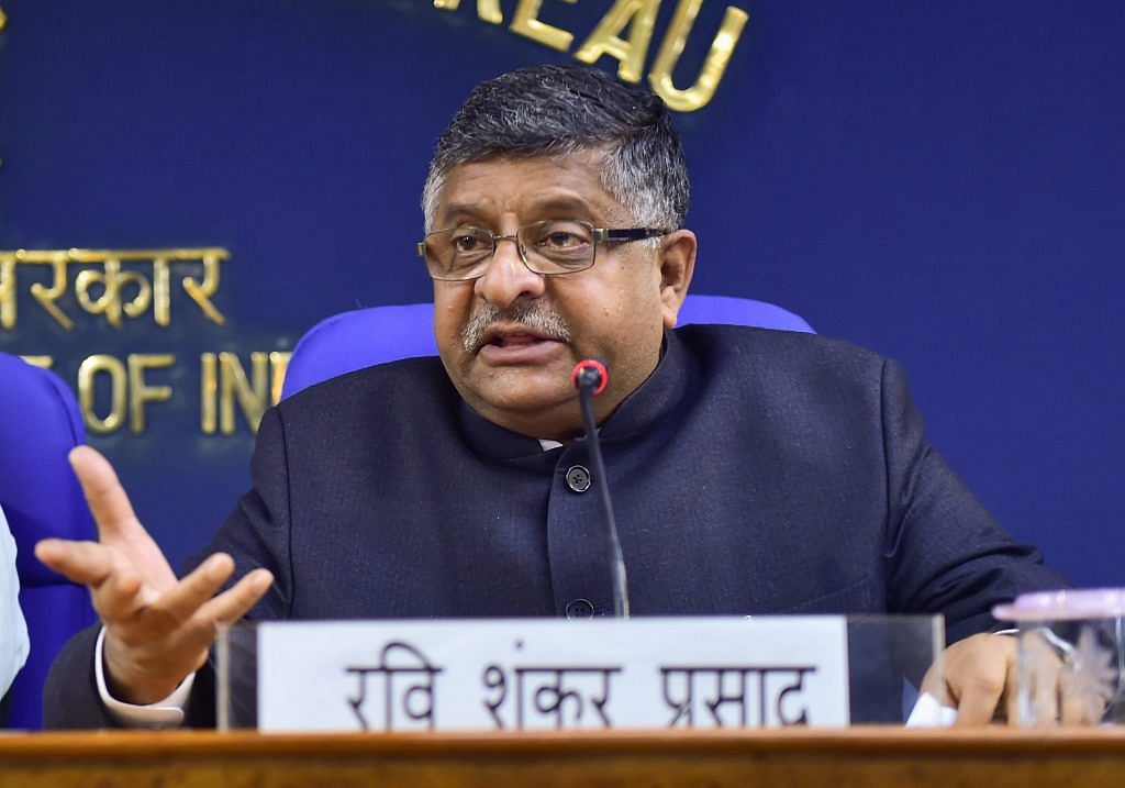 File image of union law and justice minister Ravi Shankar Prasad | PTI