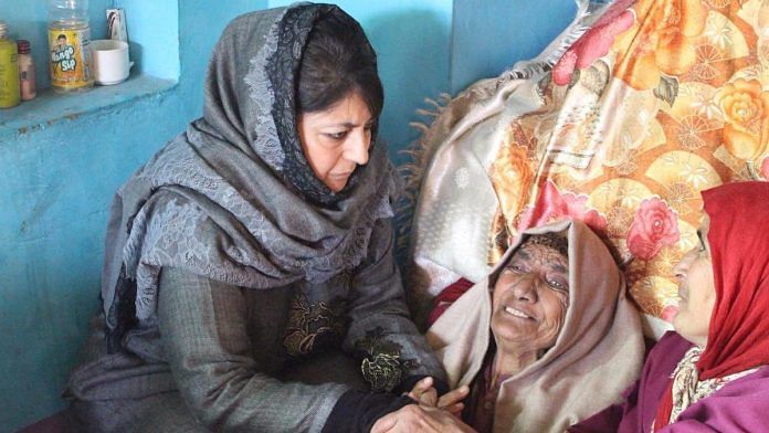 Mehbooba Mufti visiting a family which lost a member to militancy in the valley | @MehboobaMufti/Twitter