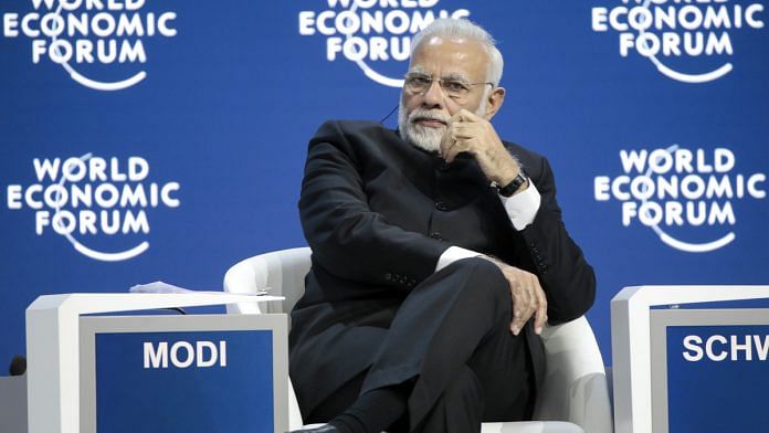 Prime Minister Narendra Modi at the World Economic Forum in Davos, 2018 | Jason Alden/Bloomberg