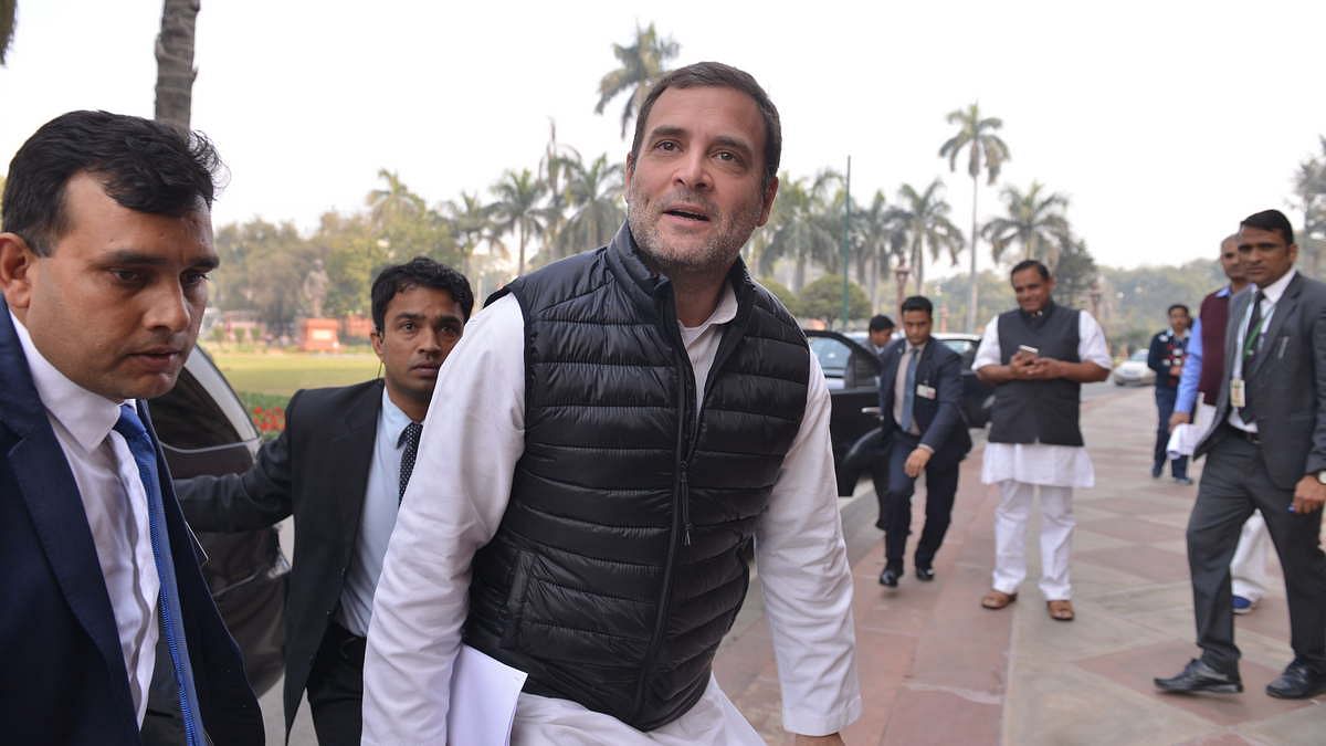 Congress President Rahul Gandhi outside the Parliament