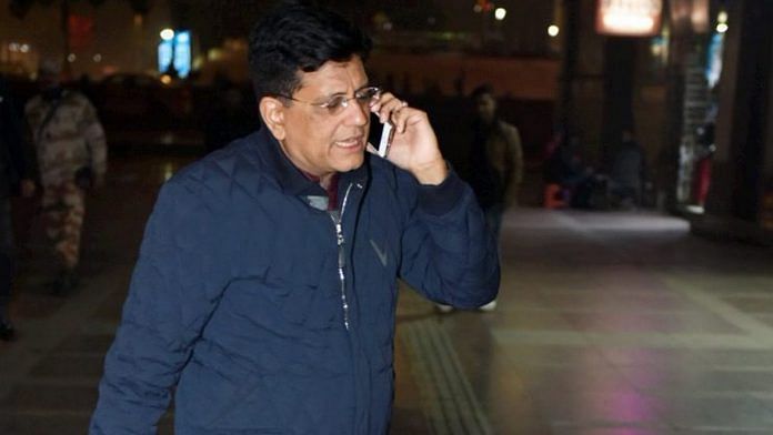 Union railway minister Piyush Goyal arrives for a screening of 'The Accidental Prime Minister' in New Delhi | PTI