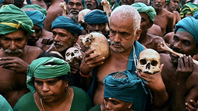 Tamil Nadu farmers during a march in New Delhi | Anindito Mukherjee/Bloomberg